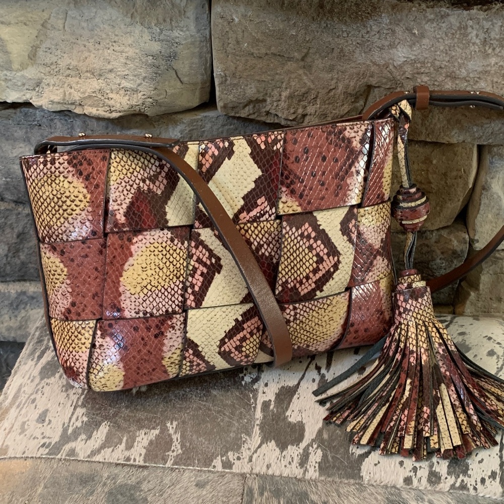 Vince Camuto Pink and Brown Snakeskin Crossbody Bag